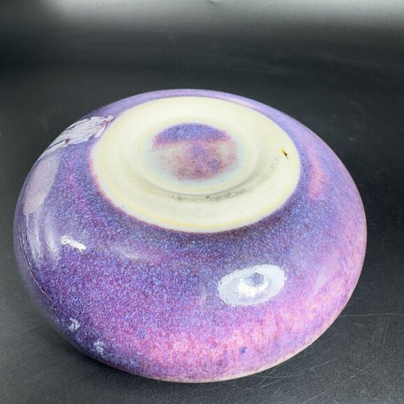 Vintage Hand Made Studio Art Pottery Flat Vase Vessel Multicolor Glaze Vase VTG - Picture 7 of 10